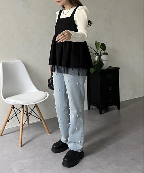 prose verse（プロズヴェール）の「チュールレイヤードバックベルトペプラムビスチェ（キャミソール・レディース・ブラック・MEDIUM）」の14枚目の写真