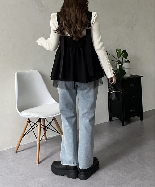 prose verse（プロズヴェール）の「チュールレイヤードバックベルトペプラムビスチェ（キャミソール・レディース・ブラック・MEDIUM）」の15枚目の写真