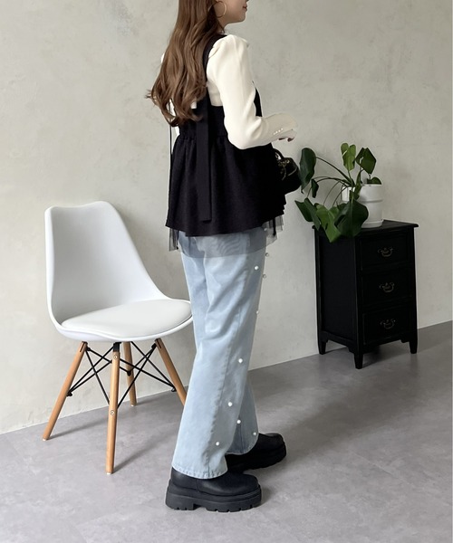 prose verse（プロズヴェール）の「チュールレイヤードバックベルトペプラムビスチェ（キャミソール・レディース・ブラック・MEDIUM）」の16枚目の写真