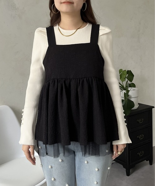 prose verse（プロズヴェール）の「チュールレイヤードバックベルトペプラムビスチェ（キャミソール・レディース・ブラック・MEDIUM）」の18枚目の写真