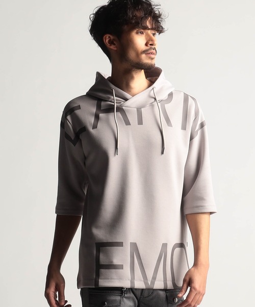 NICOLE CLUB FOR MEN（ニコルクラブフォーメン）の「ビッグロゴプリント５分袖パーカー（ベスト・メンズ・その他/ブラック/ミント/オレンジ系/アッシュグレー/オフホワイト・MEDIUM/X-LARGE/LARGE）」の4枚目の写真