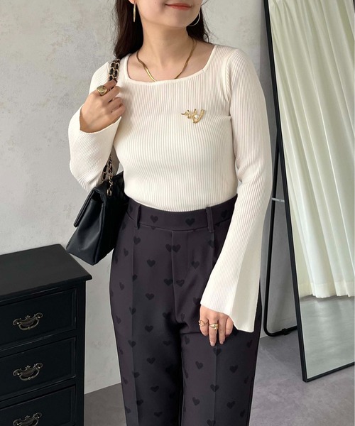 prose verse（プロズヴェール）の「スクエアネックフレアスリーブリブニット（ニット/セーター・レディース・ブラック/アイボリー/ピンク/ホワイト系その他・MEDIUM）」の7枚目の写真