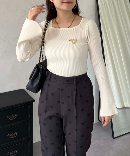 prose verse（プロズヴェール）の「スクエアネックフレアスリーブリブニット（ニット/セーター・レディース・ブラック/アイボリー/ピンク/ホワイト系その他・MEDIUM）」の9枚目の写真