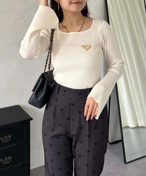 prose verse（プロズヴェール）の「スクエアネックフレアスリーブリブニット（ニット/セーター・レディース・ブラック/アイボリー/ピンク/ホワイト系その他・MEDIUM）」の10枚目の写真