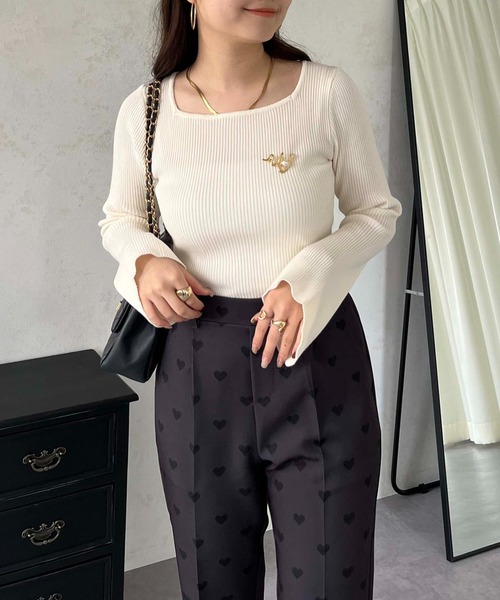 prose verse（プロズヴェール）の「スクエアネックフレアスリーブリブニット（ニット/セーター・レディース・ブラック/アイボリー/ピンク/ホワイト系その他・MEDIUM）」の13枚目の写真