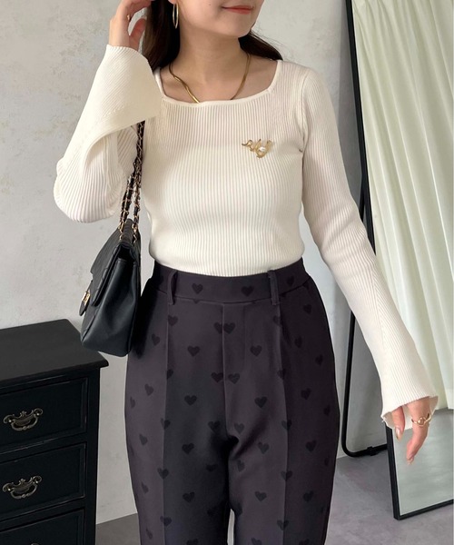 prose verse（プロズヴェール）の「スクエアネックフレアスリーブリブニット（ニット/セーター・レディース・ブラック/アイボリー/ピンク/ホワイト系その他・MEDIUM）」の14枚目の写真