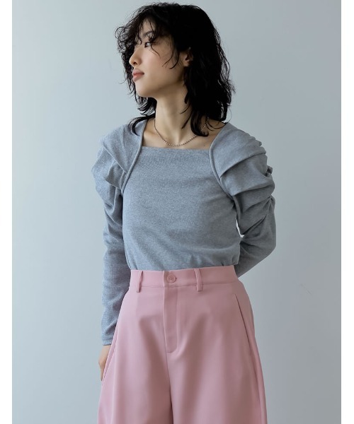 Re:EDIT（リエディ）の「[2024SS COLLECTION]ボリュームスリーブスクエアネックリブカットソートップス（Tシャツ/カットソー・レディース・ホワイト/ブラック/グレー・MEDIUM/LARGE）」の17枚目の写真