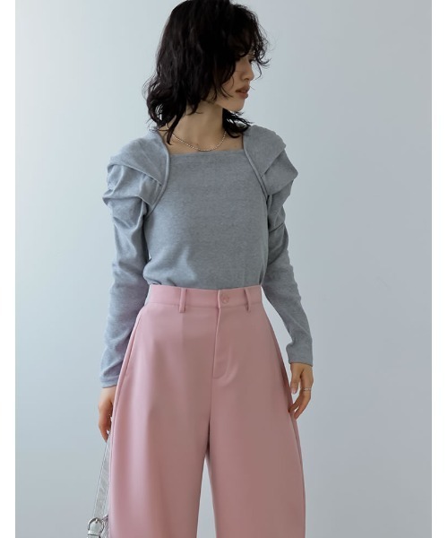 Re:EDIT（リエディ）の「[2024SS COLLECTION]ボリュームスリーブスクエアネックリブカットソートップス（Tシャツ/カットソー・レディース・ホワイト/ブラック/グレー・MEDIUM/LARGE）」の19枚目の写真