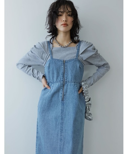 Re:EDIT（リエディ）の「[2024SS COLLECTION]ボリュームスリーブスクエアネックリブカットソートップス（Tシャツ/カットソー・レディース・ホワイト/ブラック/グレー・MEDIUM/LARGE）」の21枚目の写真