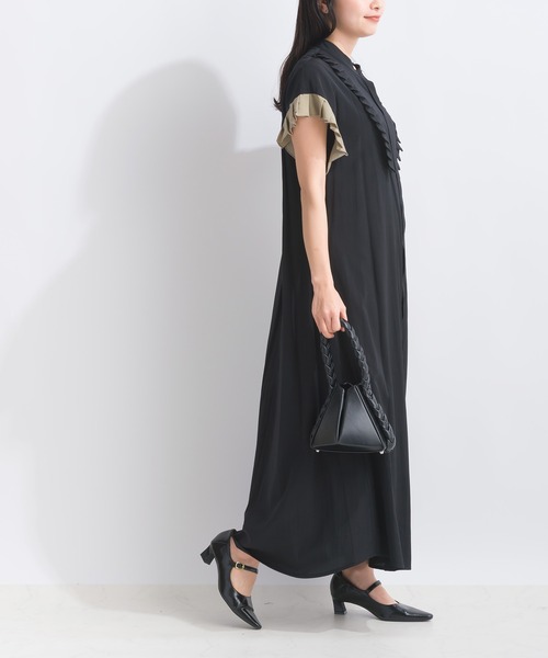 LUGIVA（ルギヴァ）の「フロントプリーツ比翼ワンピース（ワンピース・レディース・ブラック/ブラウン・M）」の5枚目の写真