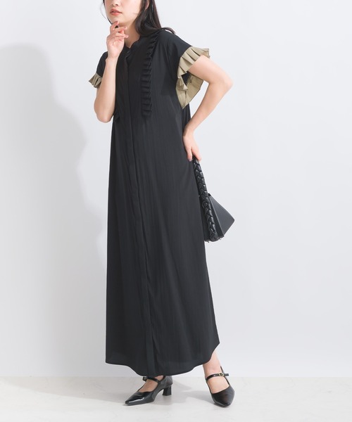 LUGIVA（ルギヴァ）の「フロントプリーツ比翼ワンピース（ワンピース・レディース・ブラック/ブラウン・M）」の6枚目の写真