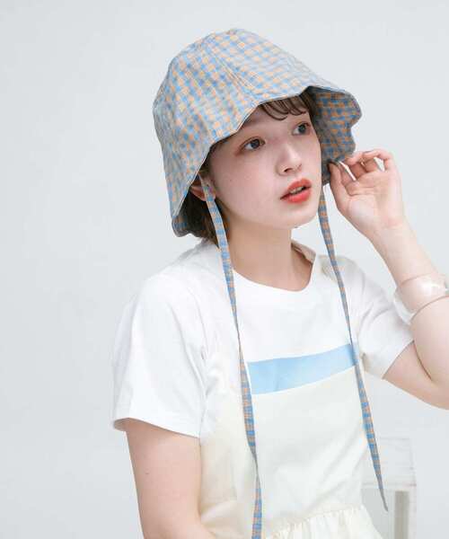 チェックリボンバケットHAT