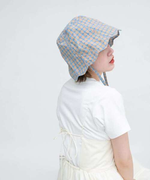 チェックリボンバケットHAT