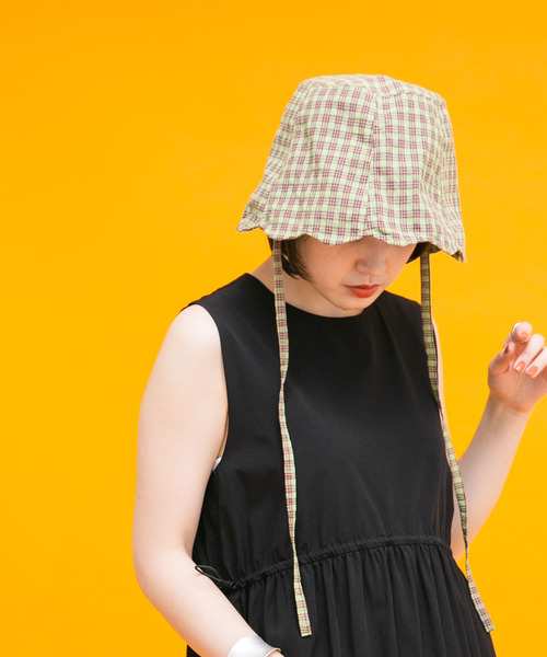 チェックリボンバケットHAT