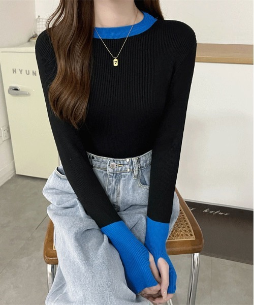 ibeul_(イベール)の「配色リブニット(ニット/セーター・レディース・ホワイト/パープル/グレー/ブラック・FREE)」の3枚目の写真