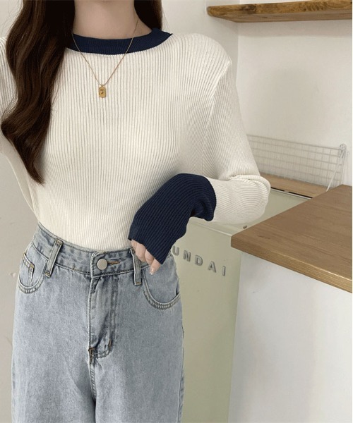 ibeul_(イベール)の「配色リブニット(ニット/セーター・レディース・ホワイト/パープル/グレー/ブラック・FREE)」の5枚目の写真