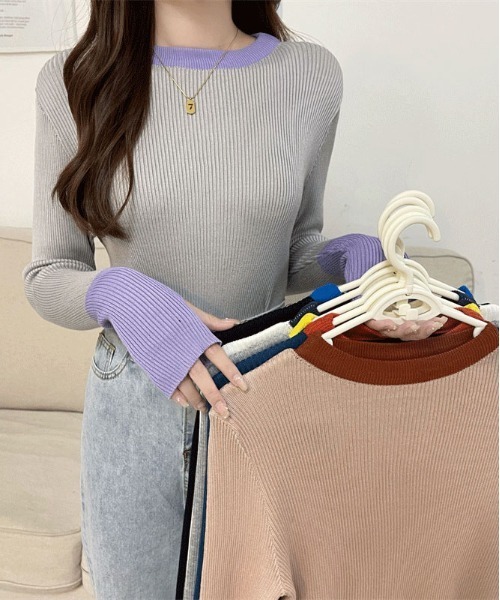 ibeul_(イベール)の「配色リブニット(ニット/セーター・レディース・ホワイト/パープル/グレー/ブラック・FREE)」の7枚目の写真