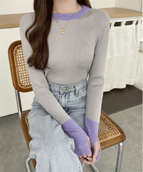 ibeul_(イベール)の「配色リブニット(ニット/セーター・レディース・ホワイト/パープル/グレー/ブラック・FREE)」の8枚目の写真