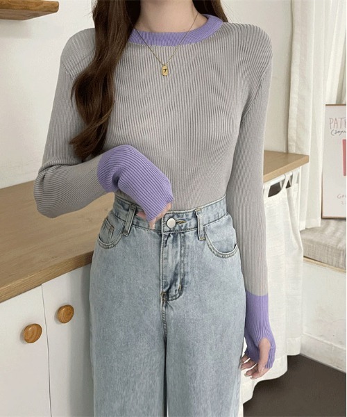 ibeul_(イベール)の「配色リブニット(ニット/セーター・レディース・ホワイト/パープル/グレー/ブラック・FREE)」の9枚目の写真