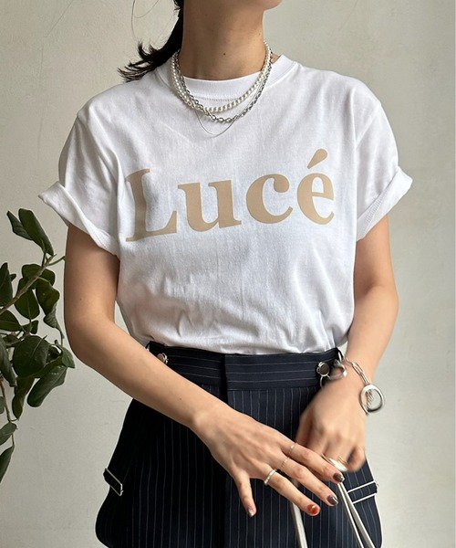 DouDou(ドゥドゥ)の「LuceフロッキーロゴTEE(Tシャツ/カットソー・レディース・ネイビー/チャコールグレー/ホワイト/ホワイト系その他・FREE)」の3枚目の写真