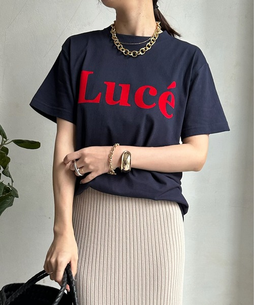 DouDou(ドゥドゥ)の「LuceフロッキーロゴTEE(Tシャツ/カットソー・レディース・ネイビー/チャコールグレー/ホワイト/ホワイト系その他・FREE)」の1枚目の写真