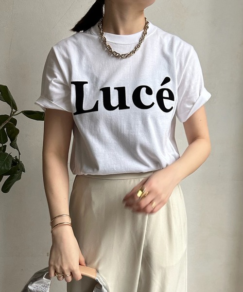 DouDou(ドゥドゥ)の「LuceフロッキーロゴTEE(Tシャツ/カットソー・レディース・ネイビー/チャコールグレー/ホワイト/ホワイト系その他・FREE)」の2枚目の写真
