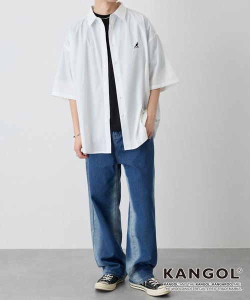 KANGOL(カンゴール)の「KANGOL / カンゴール 別注 ワンポイント ロゴ刺繍 オーバーサイズ アソート レギュラーカラー半袖シャツ(シャツ/ブラウス・メンズ・ブラック系/ネイビー/ブラック系1/ネイビー系/オフホワイト/サックスブルー/ブルー系・L/M)」の21枚目の写真
