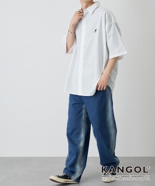 KANGOL(カンゴール)の「KANGOL / カンゴール 別注 ワンポイント ロゴ刺繍 オーバーサイズ アソート レギュラーカラー半袖シャツ(シャツ/ブラウス・メンズ・ブラック系/ネイビー/ブラック系1/ネイビー系/オフホワイト/サックスブルー/ブルー系・L/M)」の22枚目の写真