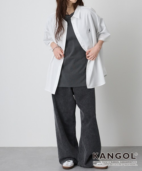KANGOL(カンゴール)の「KANGOL / カンゴール 別注 ワンポイント ロゴ刺繍 オーバーサイズ アソート レギュラーカラー半袖シャツ(シャツ/ブラウス・メンズ・ブラック系/ネイビー/ブラック系1/ネイビー系/オフホワイト/サックスブルー/ブルー系・L/M)」の9枚目の写真