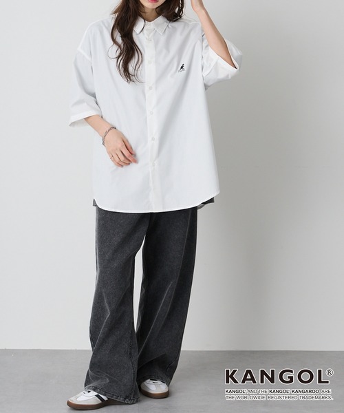 KANGOL(カンゴール)の「KANGOL / カンゴール 別注 ワンポイント ロゴ刺繍 オーバーサイズ アソート レギュラーカラー半袖シャツ(シャツ/ブラウス・メンズ・ブラック系/ネイビー/ブラック系1/ネイビー系/オフホワイト/サックスブルー/ブルー系・L/M)」の10枚目の写真