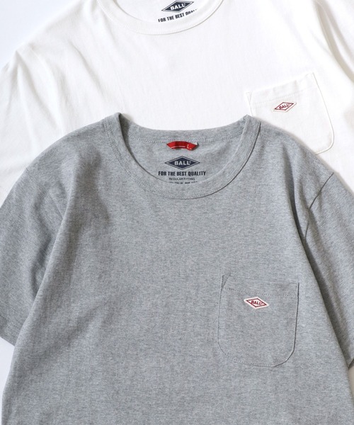 BALL(ボール)の「BALL/ボール POCKET SS TEE/ヘビーウェイト天竺 ミニロゴワッペン ワンポイント刺繍 ポケット 半袖Tシャツ/レディース メンズ(Tシャツ/カットソー・メンズ・モカ/ネイビー/チャコール/グリーン/レンガ/サックスブルー/ブラック/オフホワイト/グレー・M/L/LL)」の3枚目の写真