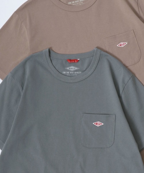 BALL(ボール)の「BALL/ボール POCKET SS TEE/ヘビーウェイト天竺 ミニロゴワッペン ワンポイント刺繍 ポケット 半袖Tシャツ/レディース メンズ(Tシャツ/カットソー・メンズ・モカ/ネイビー/チャコール/グリーン/レンガ/サックスブルー/ブラック/オフホワイト/グレー・M/L/LL)」の6枚目の写真