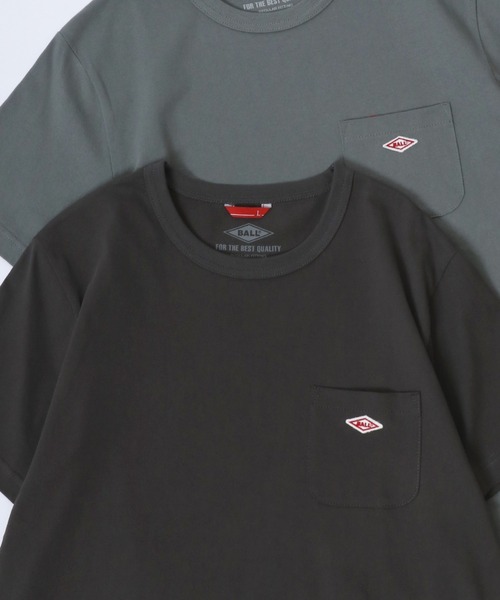 BALL(ボール)の「BALL/ボール POCKET SS TEE/ヘビーウェイト天竺 ミニロゴワッペン ワンポイント刺繍 ポケット 半袖Tシャツ/レディース メンズ(Tシャツ/カットソー・メンズ・モカ/ネイビー/チャコール/グリーン/レンガ/サックスブルー/ブラック/オフホワイト/グレー・M/L/LL)」の4枚目の写真