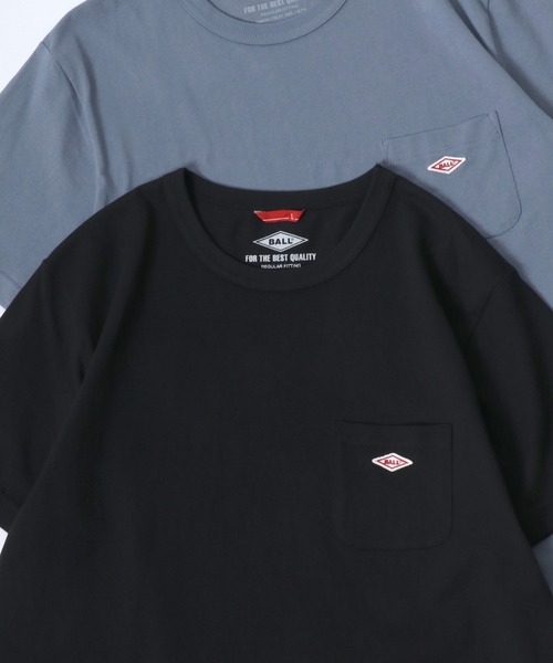 BALL(ボール)の「BALL/ボール POCKET SS TEE/ヘビーウェイト天竺 ミニロゴワッペン ワンポイント刺繍 ポケット 半袖Tシャツ/レディース メンズ(Tシャツ/カットソー・メンズ・モカ/ネイビー/チャコール/グリーン/レンガ/サックスブルー/ブラック/オフホワイト/グレー・M/L/LL)」の1枚目の写真