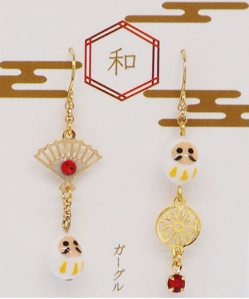 gargle（ガーグル）の「gargle ガーグル:JAPANシリーズ　だるまと扇子　ピアス（ピアス（両耳用）・レディース・レッド/ホワイト・FREE）」の3枚目の写真