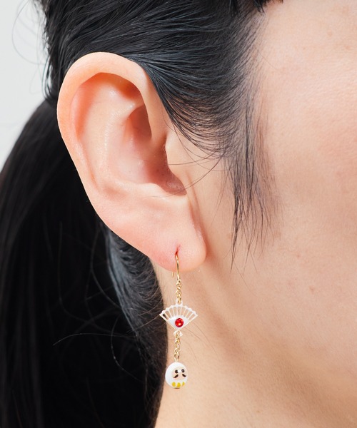 gargle（ガーグル）の「gargle ガーグル:JAPANシリーズ　だるまと扇子　ピアス（ピアス（両耳用）・レディース・レッド/ホワイト・FREE）」の4枚目の写真