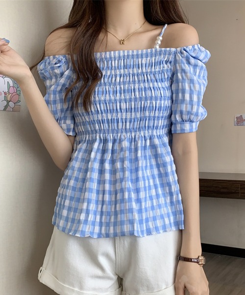 Twinkle;pm（トゥインクルピーエム）の「ギンガムチェックオフショルダーペプラムブラウス（シャツ/ブラウス・レディース・イエロー系その他/ピンク系その他/ブラック系その他/グリーン系その他/ブルー系その他・FREE）」の19枚目の写真