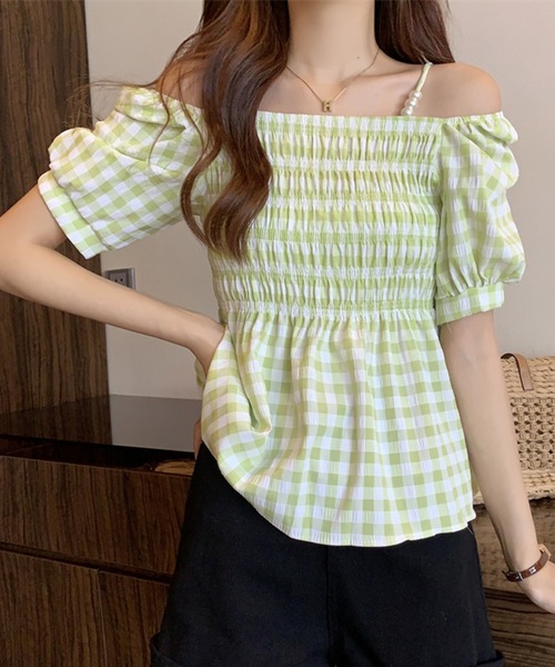 Twinkle;pm（トゥインクルピーエム）の「ギンガムチェックオフショルダーペプラムブラウス（シャツ/ブラウス・レディース・イエロー系その他/ピンク系その他/ブラック系その他/グリーン系その他/ブルー系その他・FREE）」の13枚目の写真