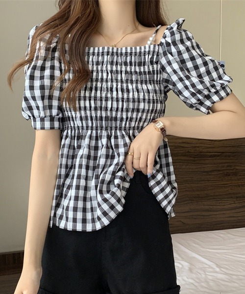 Twinkle;pm（トゥインクルピーエム）の「ギンガムチェックオフショルダーペプラムブラウス（シャツ/ブラウス・レディース・イエロー系その他/ピンク系その他/ブラック系その他/グリーン系その他/ブルー系その他・FREE）」の12枚目の写真