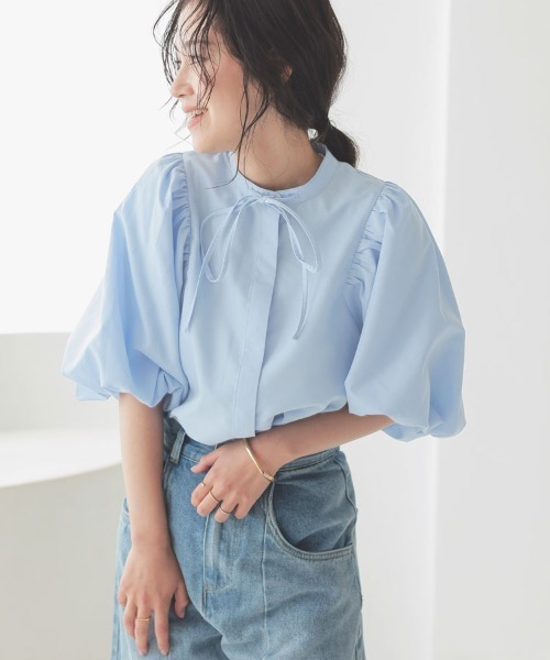 DONOBAN(ドノバン)の「ハーフボリュームスリーブブラウス(シャツ/ブラウス・レディース・ブルー系その他/ピンク/ホワイト/ブルー・F)」の3枚目の写真