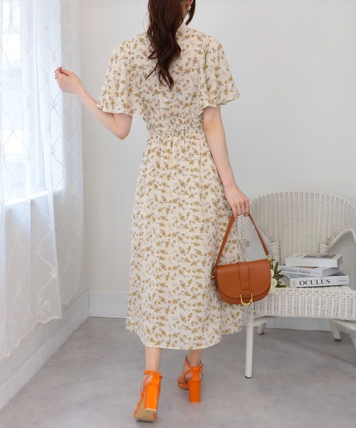 porto ponpone 麻100% フレアロングワンピース　オレンジ系 porto ponpone 麻100% フレアロングワンピース オレンジ系 porto