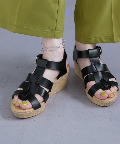 Fashion Letter(ファッションレター)の「日本製バックゴムベルトウェッジサンダル レディース 痛くないサンダル(サンダル・レディース・ブラウン系その他/ブラック・S/M/L/LL)」の2枚目の写真