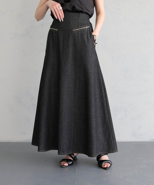 &g'aime（アンジェム）の「【&g’aime】ジップデザインフレアデニムスカート（デニムスカート・レディース・ブラック・FREE）」の3枚目の写真