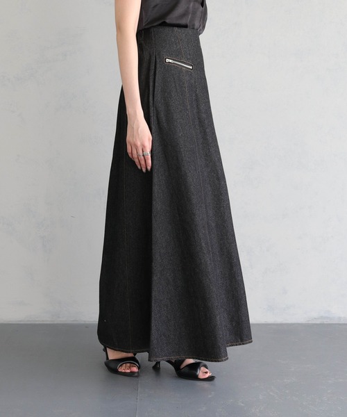 &g'aime（アンジェム）の「【&g’aime】ジップデザインフレアデニムスカート（デニムスカート・レディース・ブラック・FREE）」の4枚目の写真