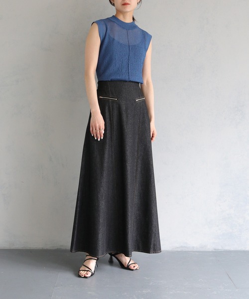 &g'aime（アンジェム）の「【&g’aime】ジップデザインフレアデニムスカート（デニムスカート・レディース・ブラック・FREE）」の16枚目の写真