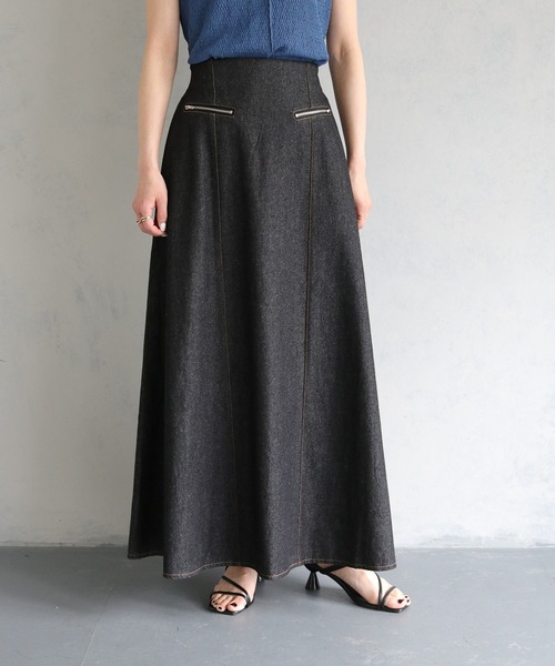 &g'aime（アンジェム）の「【&g’aime】ジップデザインフレアデニムスカート（デニムスカート・レディース・ブラック・FREE）」の8枚目の写真