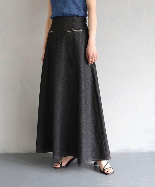 &g'aime（アンジェム）の「【&g’aime】ジップデザインフレアデニムスカート（デニムスカート・レディース・ブラック・FREE）」の10枚目の写真