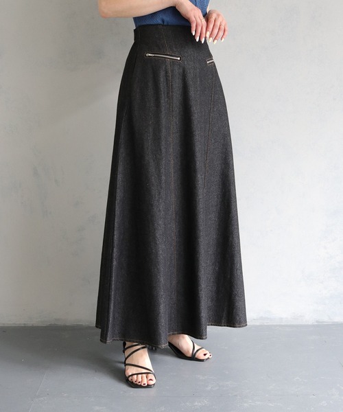 &g'aime（アンジェム）の「【&g’aime】ジップデザインフレアデニムスカート（デニムスカート・レディース・ブラック・FREE）」の14枚目の写真