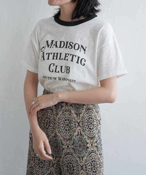 VENCEEXCHANGE(ヴァンスエクスチェンジ)の「MADISONリンガーT(Tシャツ/カットソー・レディース・オフホワイト/チャコールグレー/ライトベージュ・FREE)」の1枚目の写真