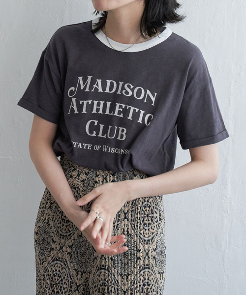 VENCEEXCHANGE(ヴァンスエクスチェンジ)の「MADISONリンガーT(Tシャツ/カットソー・レディース・オフホワイト/チャコールグレー/ライトベージュ・FREE)」の2枚目の写真